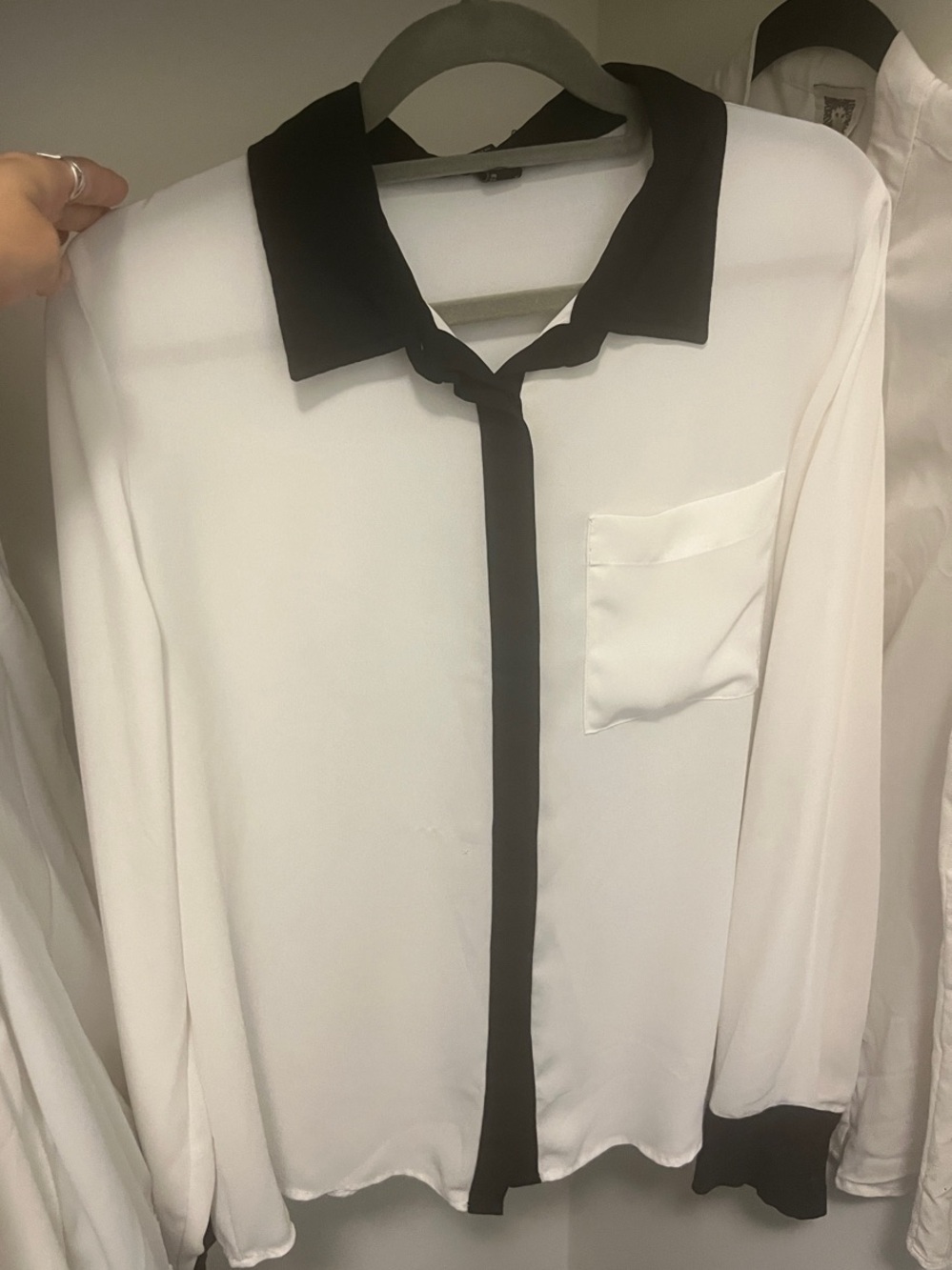 Forever 21 White Button-Down Shirt with Black Trim